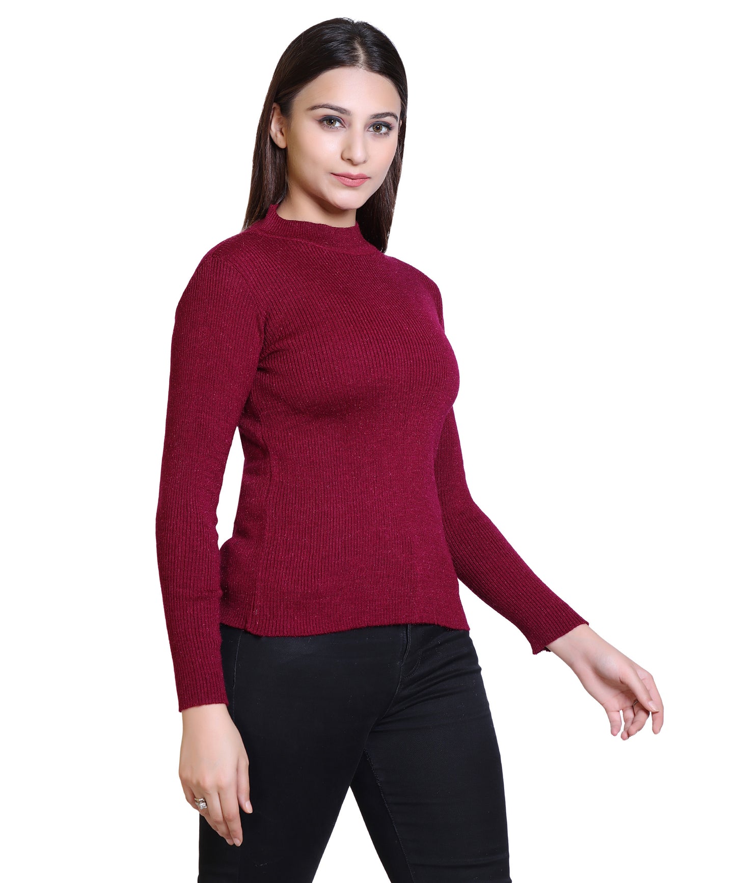 Women's Solid Woolen Full Sleeves Sweater